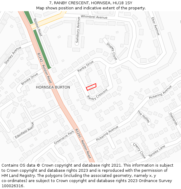 7, RANBY CRESCENT, HORNSEA, HU18 1SY: Location map and indicative extent of plot