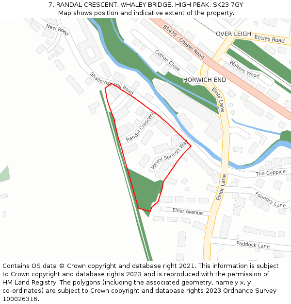 7, RANDAL CRESCENT, WHALEY BRIDGE, HIGH PEAK, SK23 7GY: Location map and indicative extent of plot