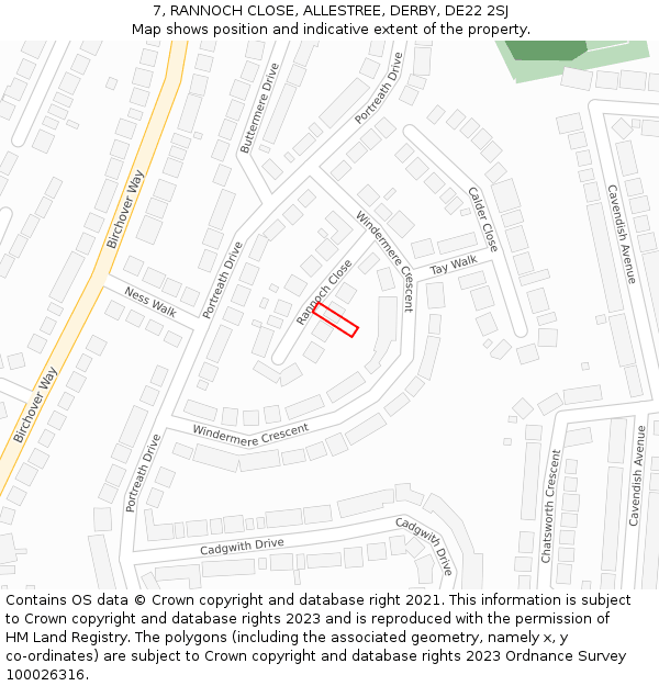 7, RANNOCH CLOSE, ALLESTREE, DERBY, DE22 2SJ: Location map and indicative extent of plot