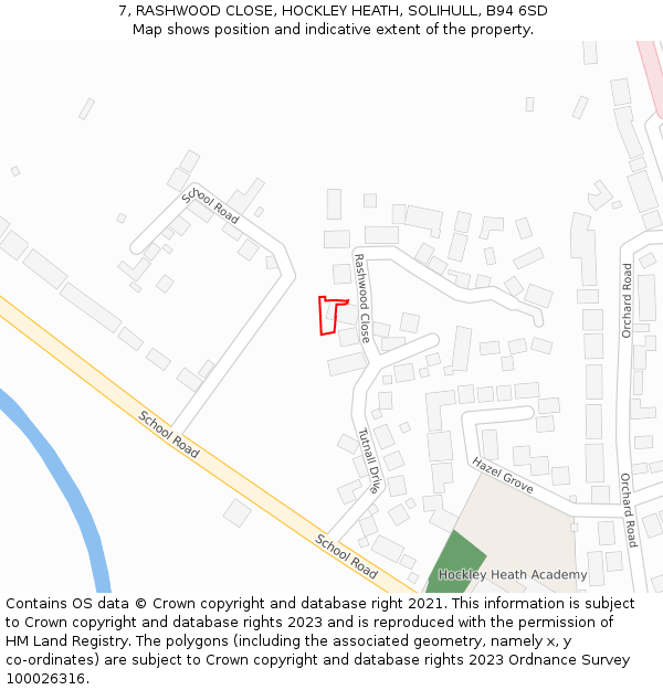 7, RASHWOOD CLOSE, HOCKLEY HEATH, SOLIHULL, B94 6SD: Location map and indicative extent of plot