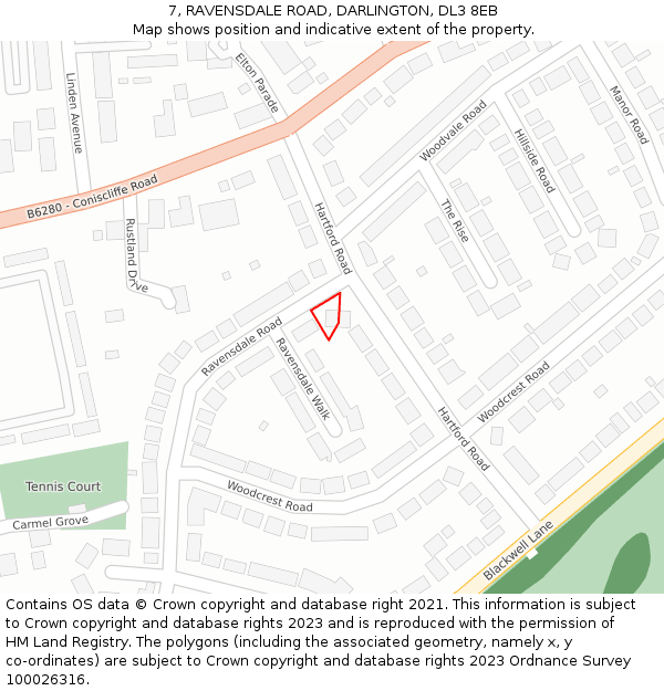 7, RAVENSDALE ROAD, DARLINGTON, DL3 8EB: Location map and indicative extent of plot