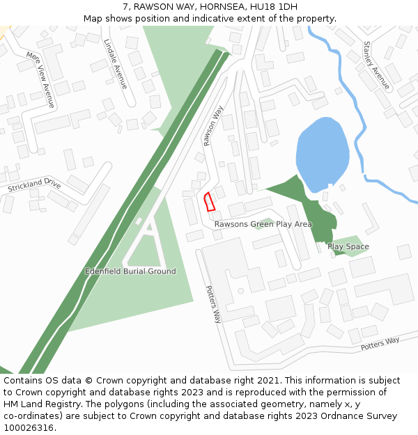 7, RAWSON WAY, HORNSEA, HU18 1DH: Location map and indicative extent of plot