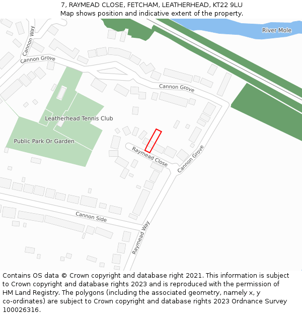 7, RAYMEAD CLOSE, FETCHAM, LEATHERHEAD, KT22 9LU: Location map and indicative extent of plot