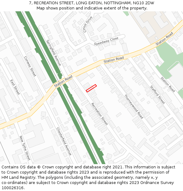 7, RECREATION STREET, LONG EATON, NOTTINGHAM, NG10 2DW: Location map and indicative extent of plot