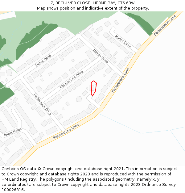 7, RECULVER CLOSE, HERNE BAY, CT6 6RW: Location map and indicative extent of plot