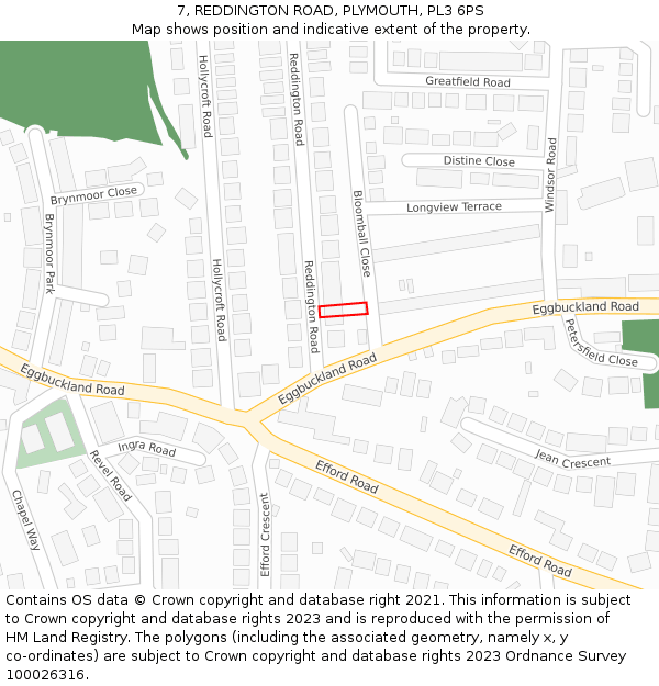 7, REDDINGTON ROAD, PLYMOUTH, PL3 6PS: Location map and indicative extent of plot