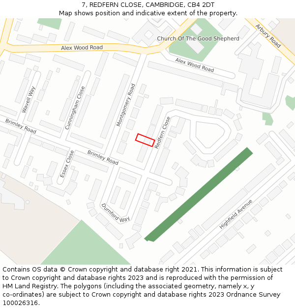 7, REDFERN CLOSE, CAMBRIDGE, CB4 2DT: Location map and indicative extent of plot