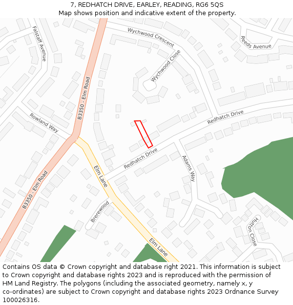 7, REDHATCH DRIVE, EARLEY, READING, RG6 5QS: Location map and indicative extent of plot