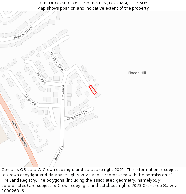 7, REDHOUSE CLOSE, SACRISTON, DURHAM, DH7 6UY: Location map and indicative extent of plot