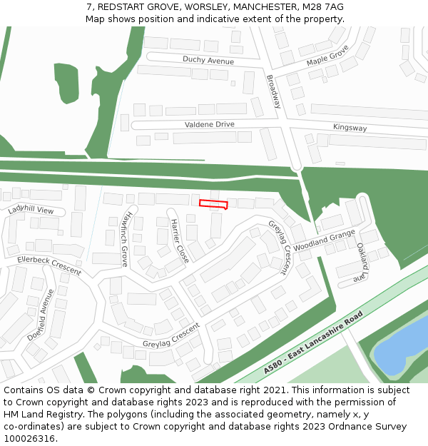 7, REDSTART GROVE, WORSLEY, MANCHESTER, M28 7AG: Location map and indicative extent of plot