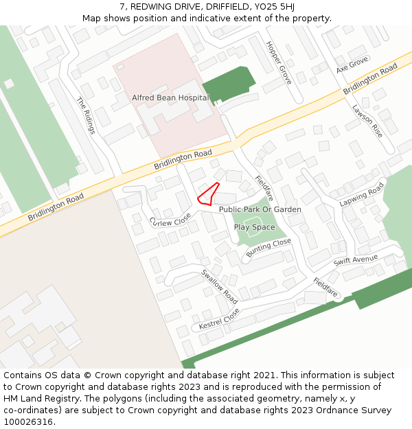 7, REDWING DRIVE, DRIFFIELD, YO25 5HJ: Location map and indicative extent of plot