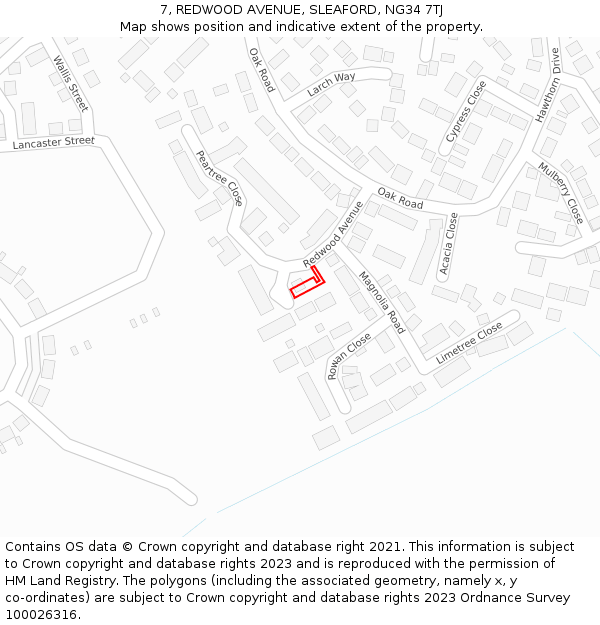 7, REDWOOD AVENUE, SLEAFORD, NG34 7TJ: Location map and indicative extent of plot