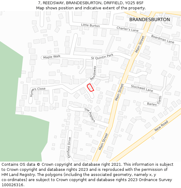 7, REEDSWAY, BRANDESBURTON, DRIFFIELD, YO25 8SF: Location map and indicative extent of plot