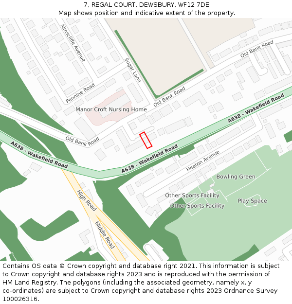 7, REGAL COURT, DEWSBURY, WF12 7DE: Location map and indicative extent of plot
