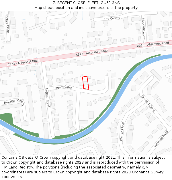 7, REGENT CLOSE, FLEET, GU51 3NS: Location map and indicative extent of plot