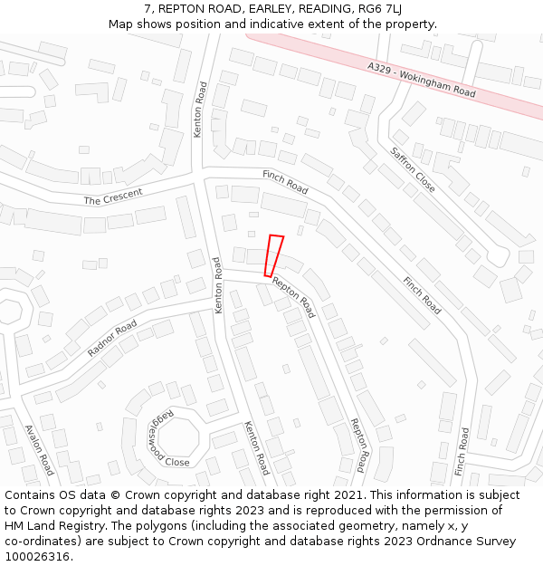 7, REPTON ROAD, EARLEY, READING, RG6 7LJ: Location map and indicative extent of plot