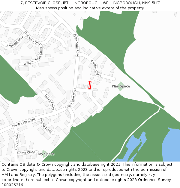 7, RESERVOIR CLOSE, IRTHLINGBOROUGH, WELLINGBOROUGH, NN9 5HZ: Location map and indicative extent of plot