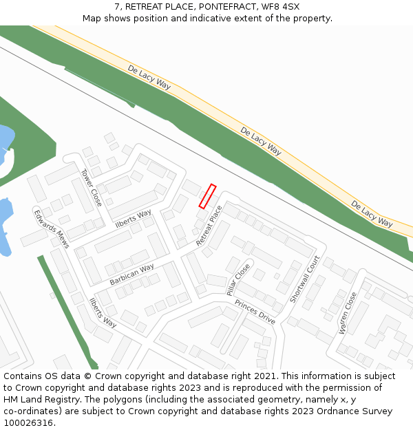 7, RETREAT PLACE, PONTEFRACT, WF8 4SX: Location map and indicative extent of plot