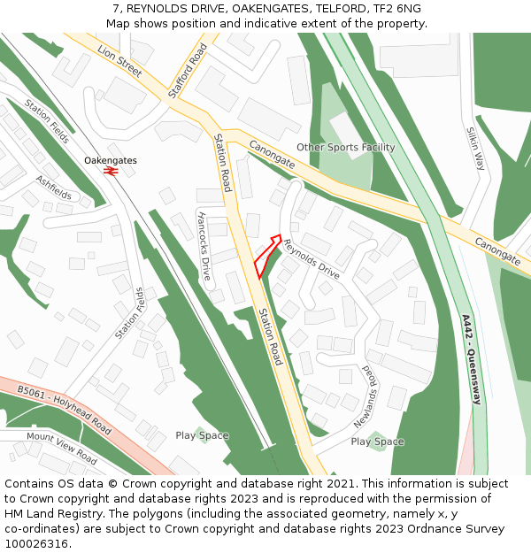 7, REYNOLDS DRIVE, OAKENGATES, TELFORD, TF2 6NG: Location map and indicative extent of plot