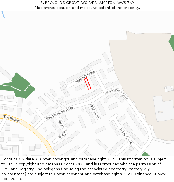 7, REYNOLDS GROVE, WOLVERHAMPTON, WV6 7NY: Location map and indicative extent of plot