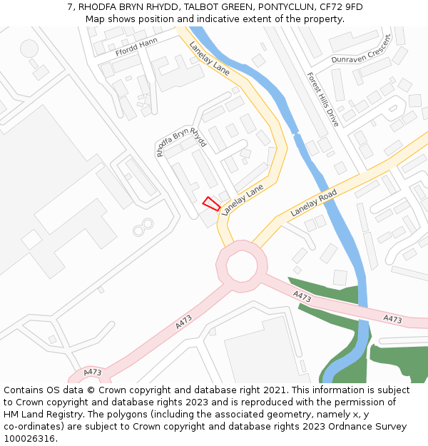 7, RHODFA BRYN RHYDD, TALBOT GREEN, PONTYCLUN, CF72 9FD: Location map and indicative extent of plot