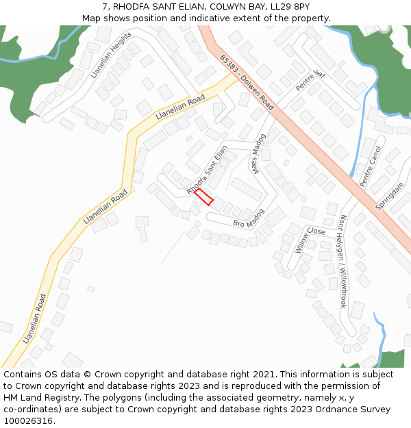 7, RHODFA SANT ELIAN, COLWYN BAY, LL29 8PY: Location map and indicative extent of plot