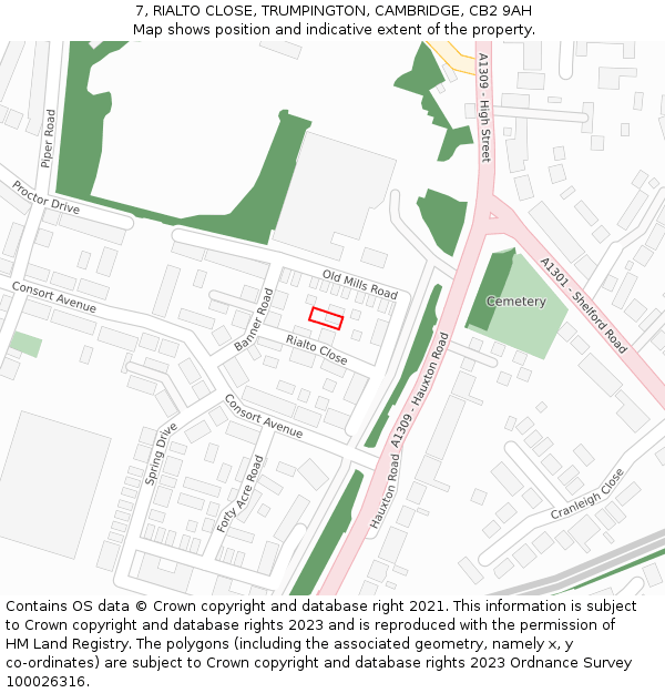 7, RIALTO CLOSE, TRUMPINGTON, CAMBRIDGE, CB2 9AH: Location map and indicative extent of plot