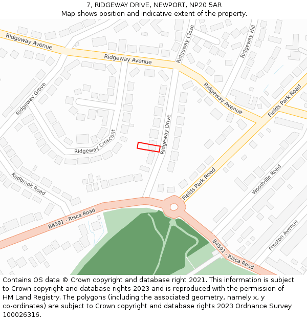 7, RIDGEWAY DRIVE, NEWPORT, NP20 5AR: Location map and indicative extent of plot