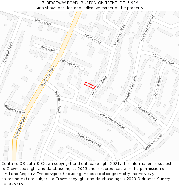7, RIDGEWAY ROAD, BURTON-ON-TRENT, DE15 9PY: Location map and indicative extent of plot