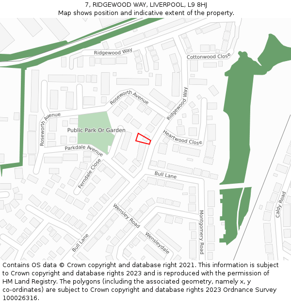 7, RIDGEWOOD WAY, LIVERPOOL, L9 8HJ: Location map and indicative extent of plot