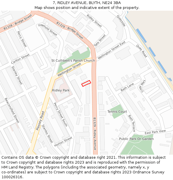 7, RIDLEY AVENUE, BLYTH, NE24 3BA: Location map and indicative extent of plot