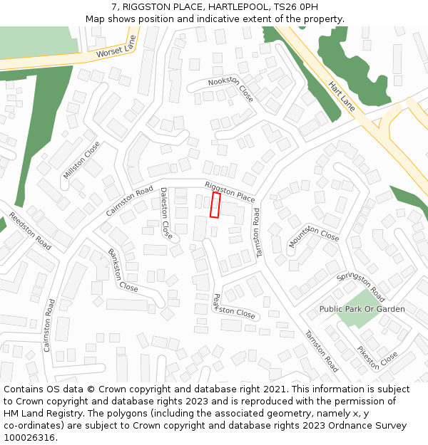 7, RIGGSTON PLACE, HARTLEPOOL, TS26 0PH: Location map and indicative extent of plot