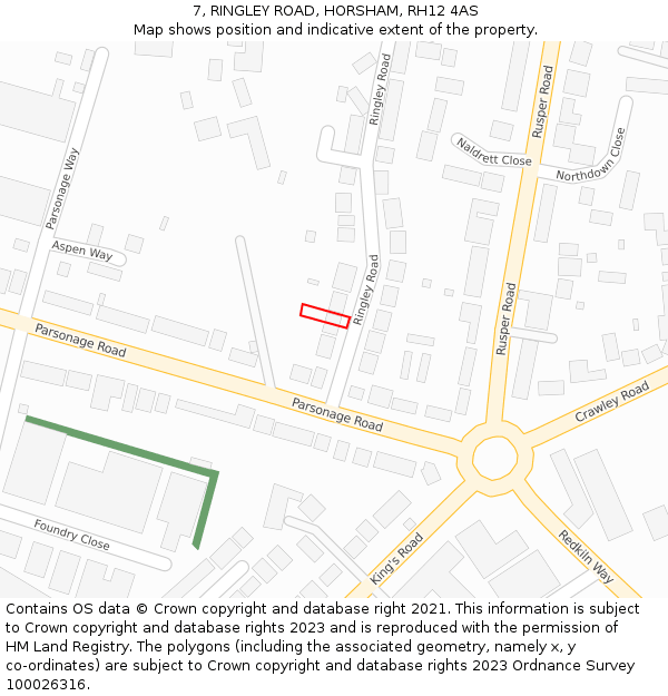 7, RINGLEY ROAD, HORSHAM, RH12 4AS: Location map and indicative extent of plot