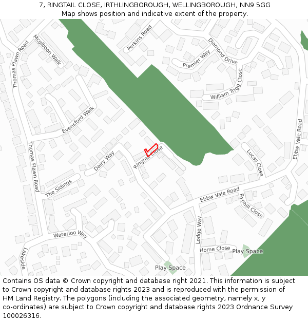 7, RINGTAIL CLOSE, IRTHLINGBOROUGH, WELLINGBOROUGH, NN9 5GG: Location map and indicative extent of plot