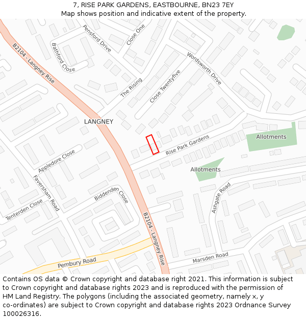 7, RISE PARK GARDENS, EASTBOURNE, BN23 7EY: Location map and indicative extent of plot