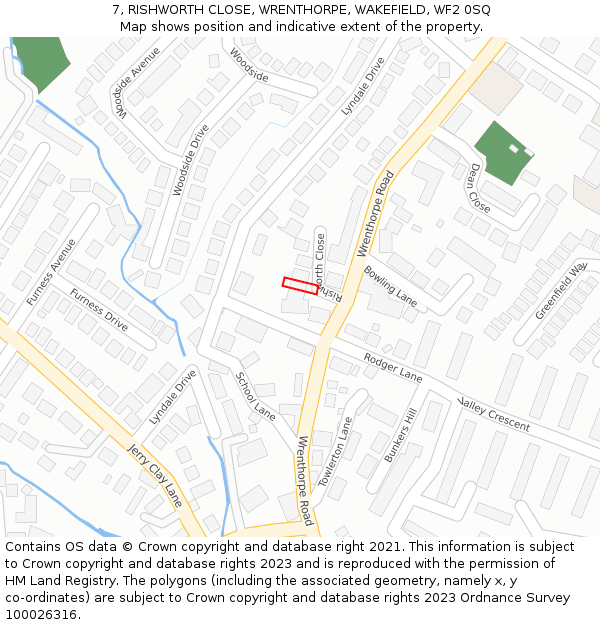 7, RISHWORTH CLOSE, WRENTHORPE, WAKEFIELD, WF2 0SQ: Location map and indicative extent of plot