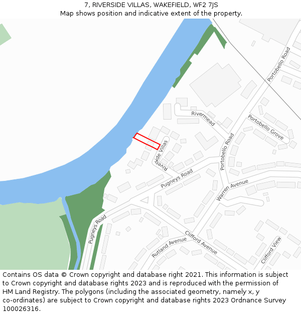 7, RIVERSIDE VILLAS, WAKEFIELD, WF2 7JS: Location map and indicative extent of plot