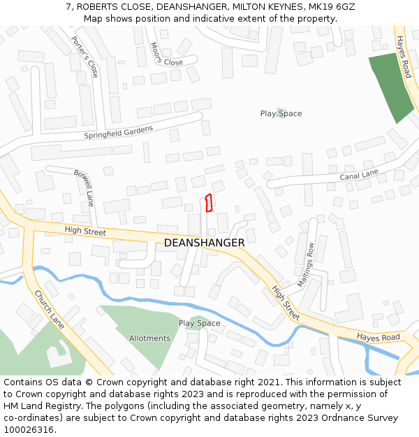 7, ROBERTS CLOSE, DEANSHANGER, MILTON KEYNES, MK19 6GZ: Location map and indicative extent of plot