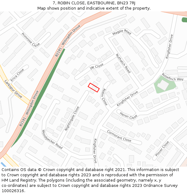 7, ROBIN CLOSE, EASTBOURNE, BN23 7RJ: Location map and indicative extent of plot