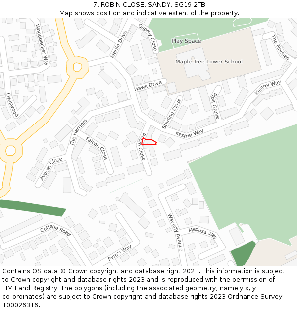 7, ROBIN CLOSE, SANDY, SG19 2TB: Location map and indicative extent of plot