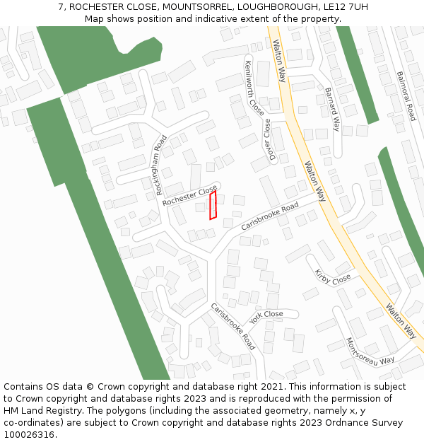 7, ROCHESTER CLOSE, MOUNTSORREL, LOUGHBOROUGH, LE12 7UH: Location map and indicative extent of plot