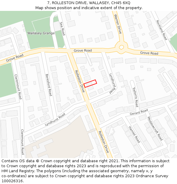 7, ROLLESTON DRIVE, WALLASEY, CH45 6XQ: Location map and indicative extent of plot