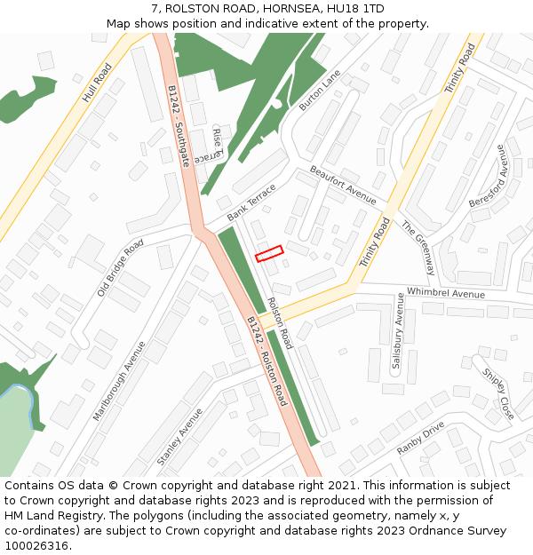 7, ROLSTON ROAD, HORNSEA, HU18 1TD: Location map and indicative extent of plot