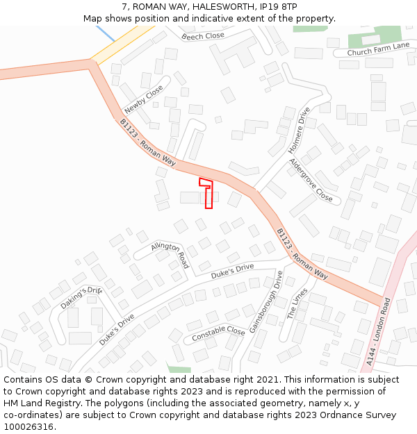 7, ROMAN WAY, HALESWORTH, IP19 8TP: Location map and indicative extent of plot