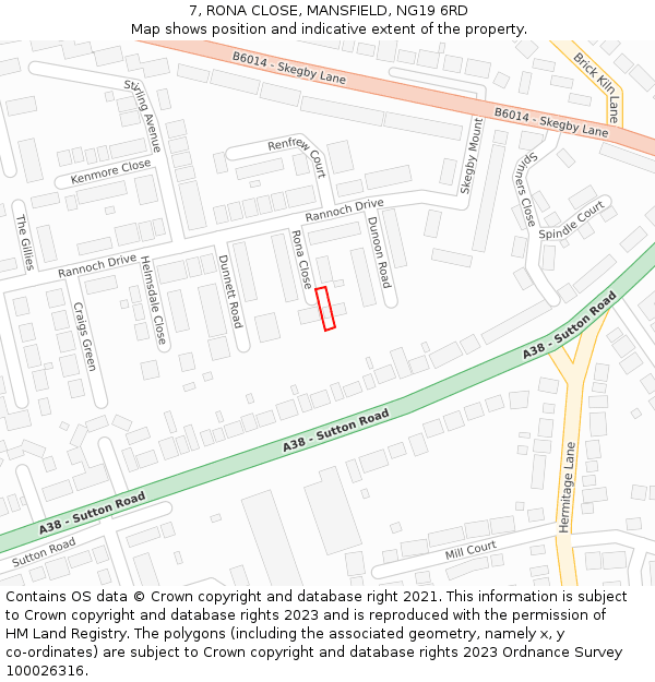 7, RONA CLOSE, MANSFIELD, NG19 6RD: Location map and indicative extent of plot