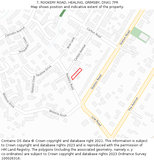 7, ROOKERY ROAD, HEALING, GRIMSBY, DN41 7PR: Location map and indicative extent of plot