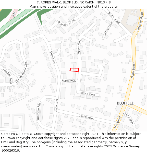 7, ROPES WALK, BLOFIELD, NORWICH, NR13 4JB: Location map and indicative extent of plot