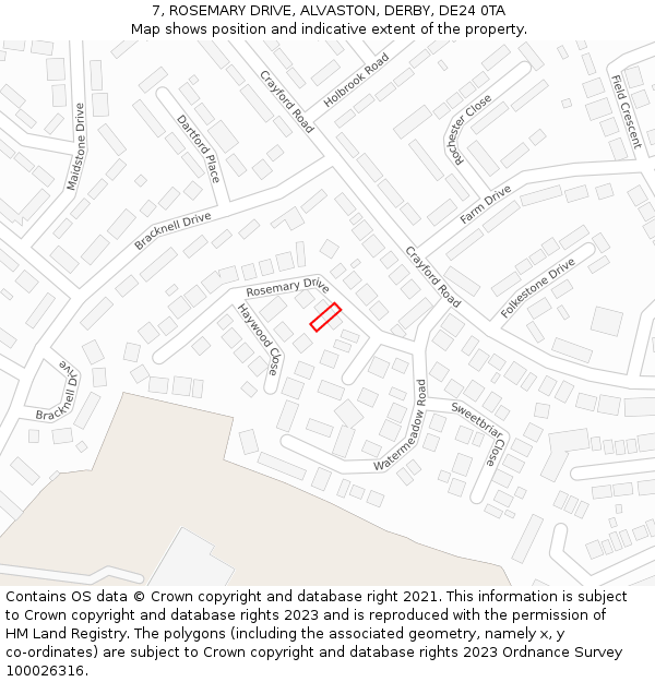 7, ROSEMARY DRIVE, ALVASTON, DERBY, DE24 0TA: Location map and indicative extent of plot