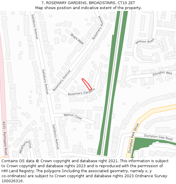 7, ROSEMARY GARDENS, BROADSTAIRS, CT10 2ET: Location map and indicative extent of plot