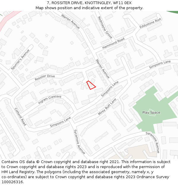 7, ROSSITER DRIVE, KNOTTINGLEY, WF11 0EX: Location map and indicative extent of plot